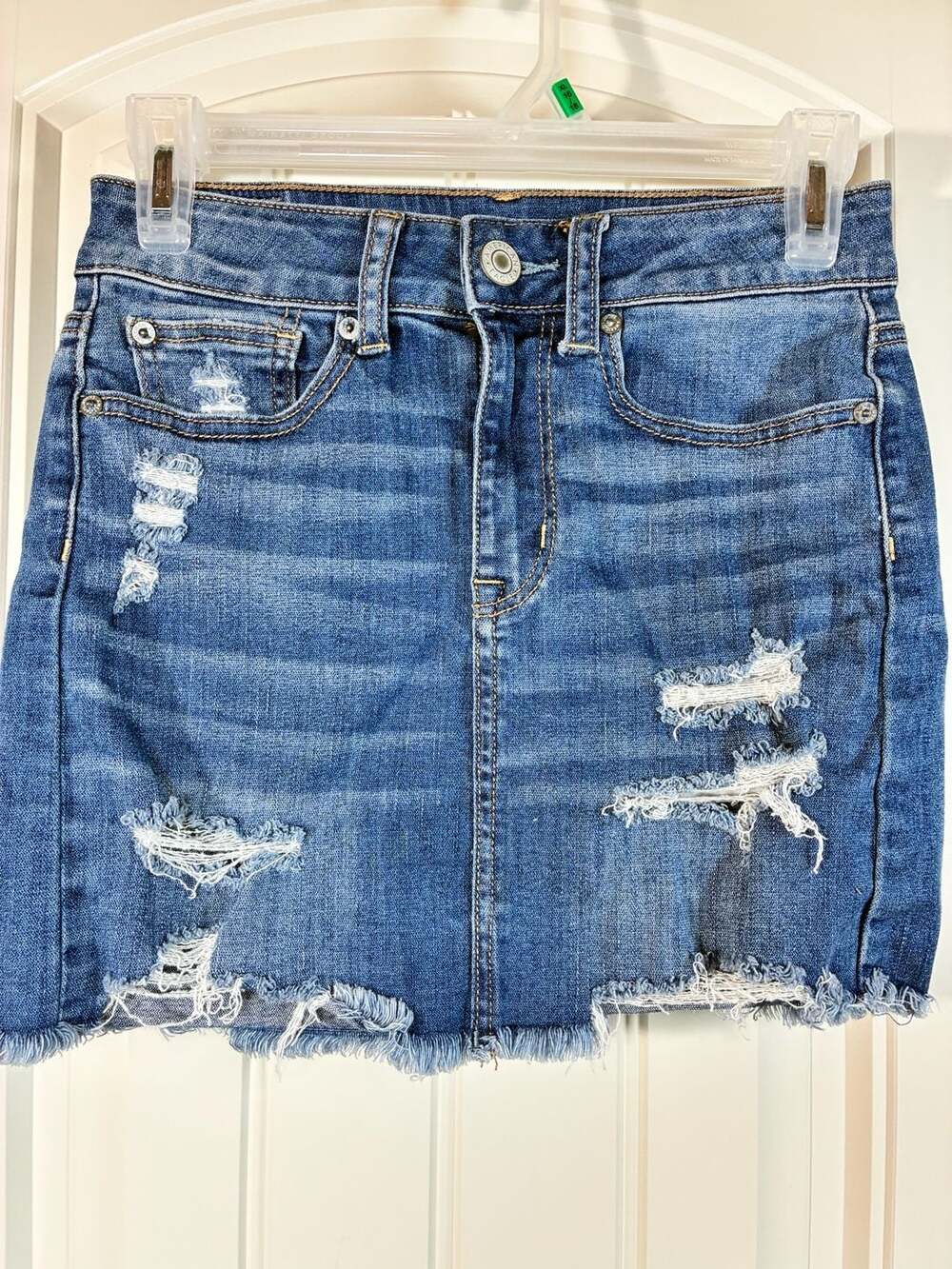 American Eagle Super Stretch Distressed Denim Mini Skirt Size 0